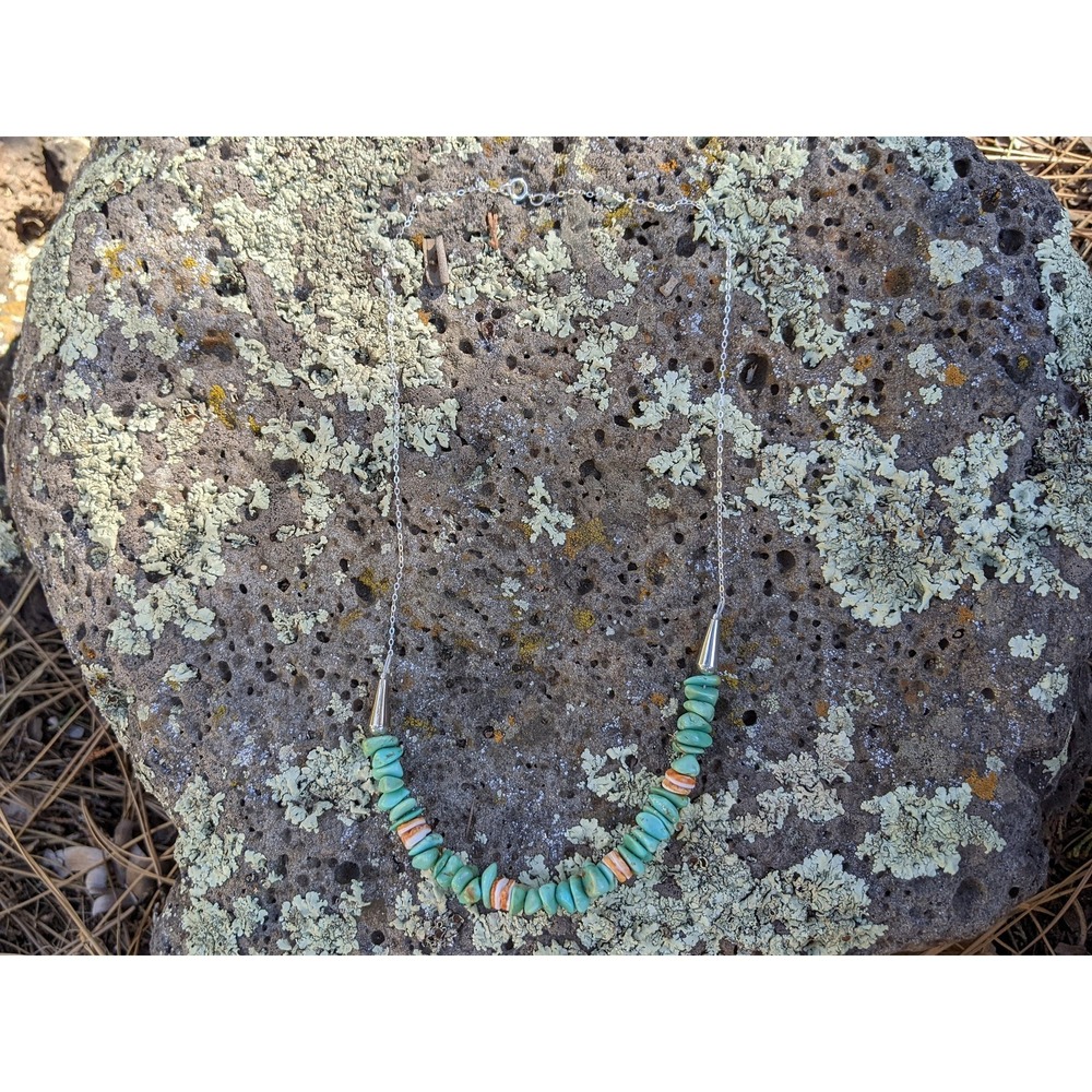 Santo Domingo Pueblo Green Turquoise Heishi & Spiny Oyster Necklace Jewelry ** - Picture 5 of 6